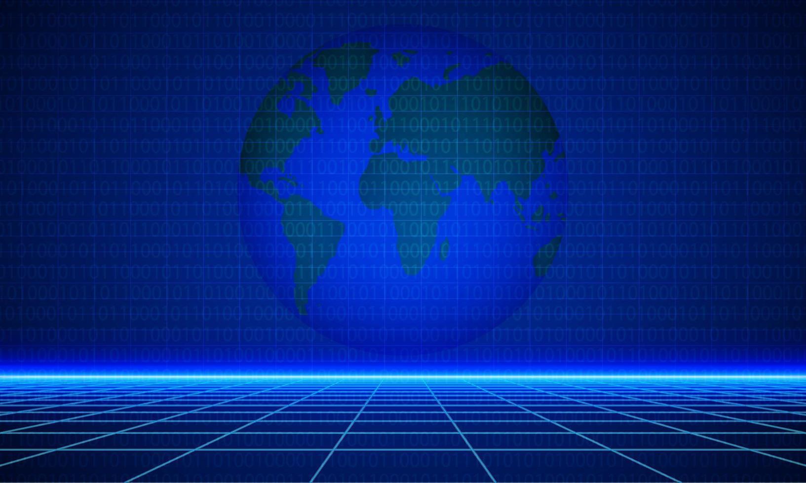 AI text with neon line on binary code and world map background. science fiction matrix. Artificial intelligence abstract template. Concept of Technology, Engineering, Learning, Business illustration. vector