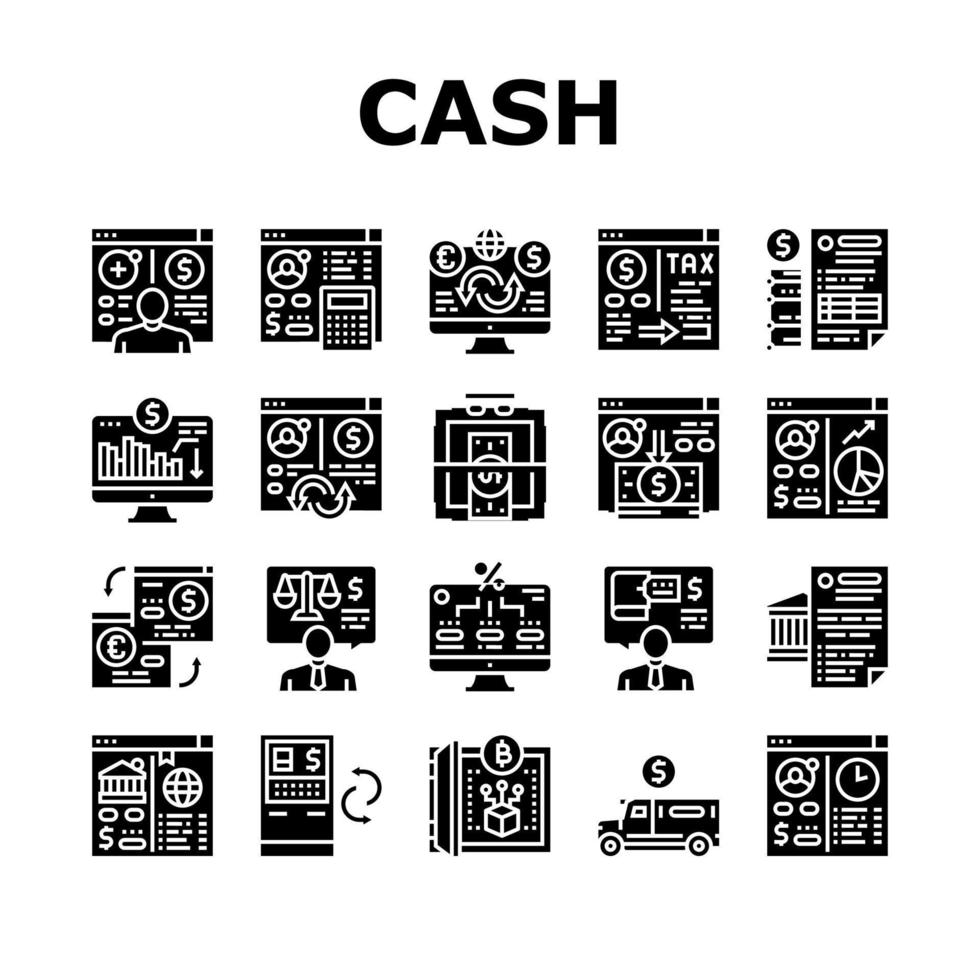 Cash Services Bank Collection Icons Set Vector