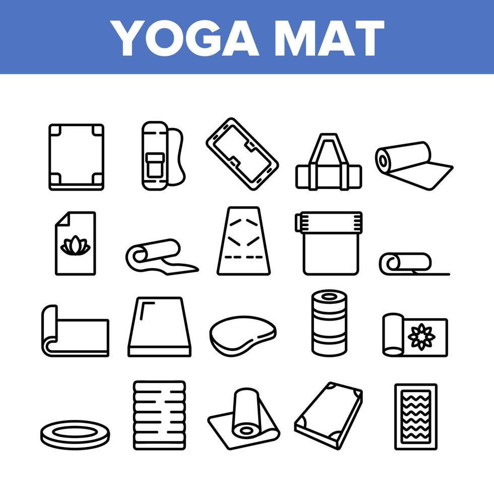 conjunto de iconos de colección de accesorios de colchoneta de yoga vector