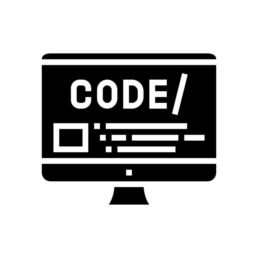 code on computer screen glyph icon vector illustration