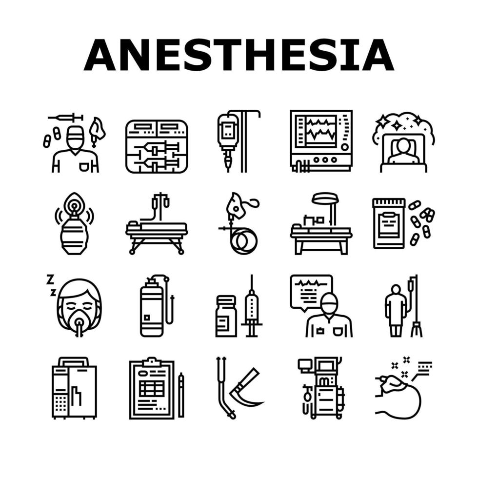 Anesthesiologist Tool Collection Icons Set Vector