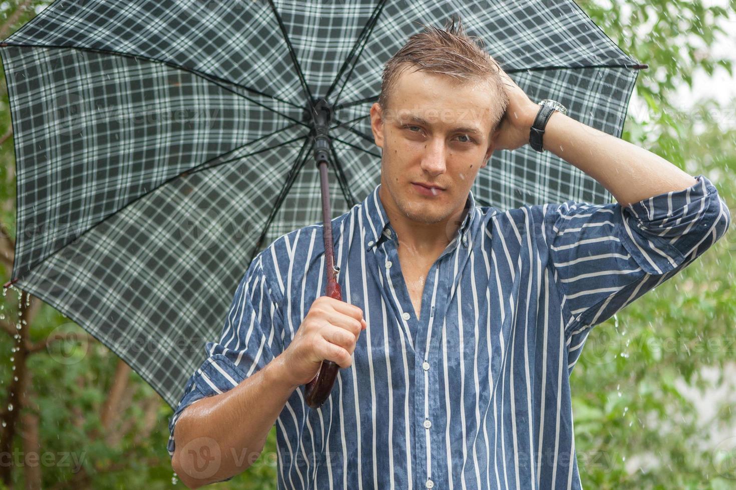 Man with umbrella in rain photo