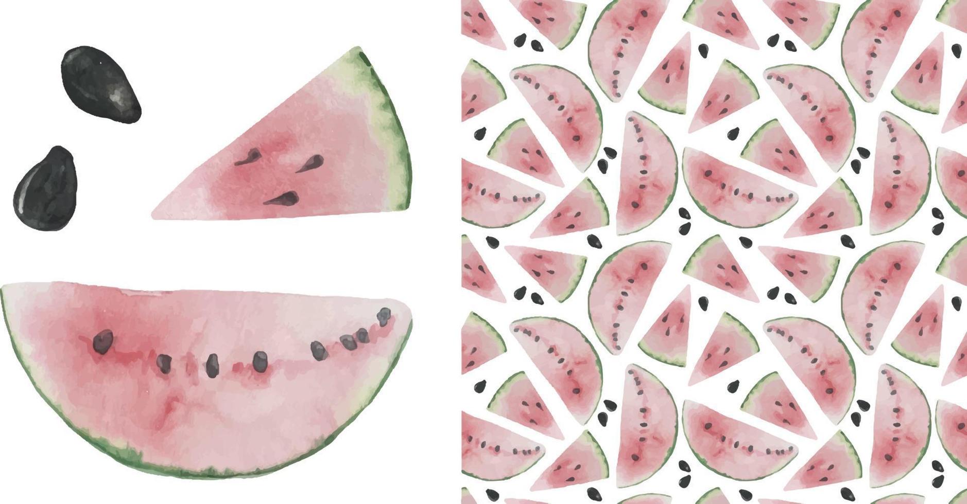 Watercolor illustration of watermelon, half a watermelon, a piec vector