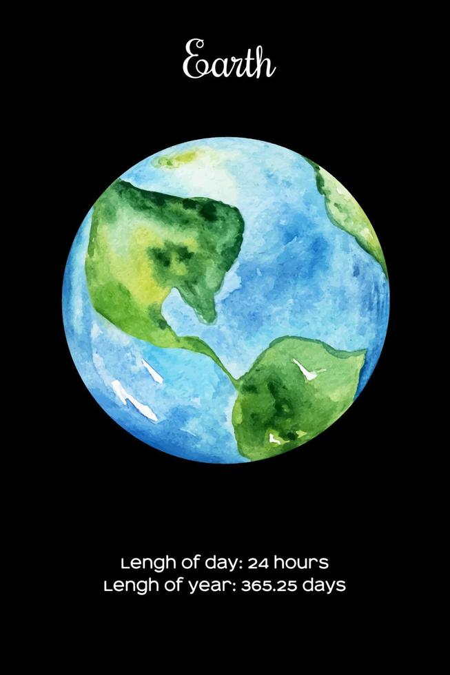 Watercolor Earth isolated on dark black background. Earth