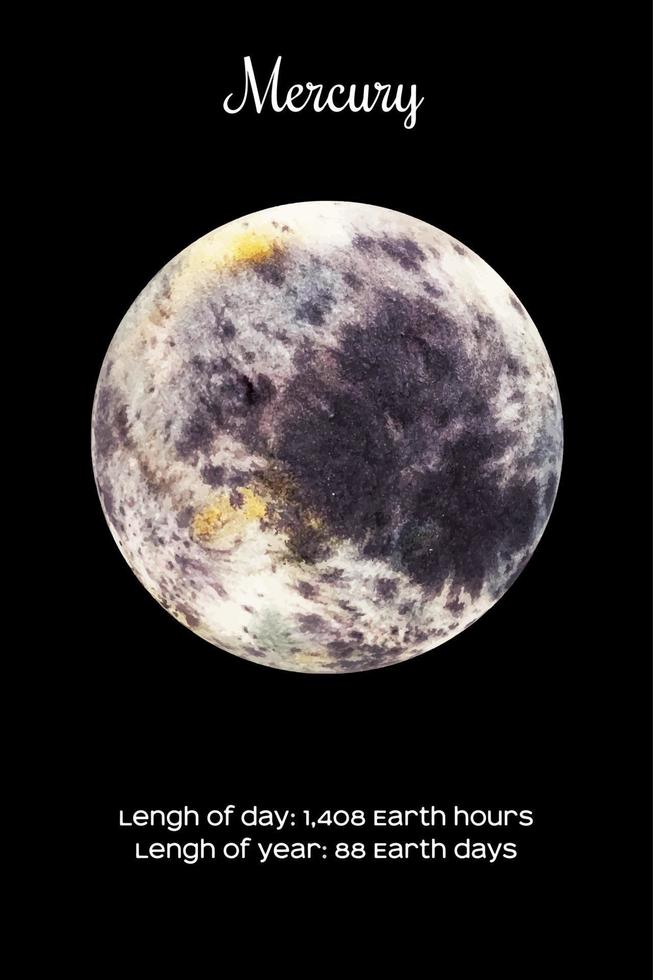 acuarela planeta mercurio aislado sobre fondo negro oscuro. ilustración de mercurio vector