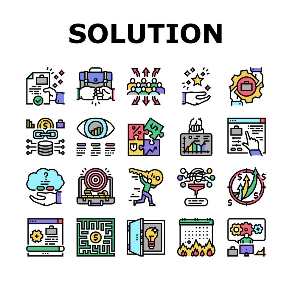 Solution Business Problem Task Icons Set Vector