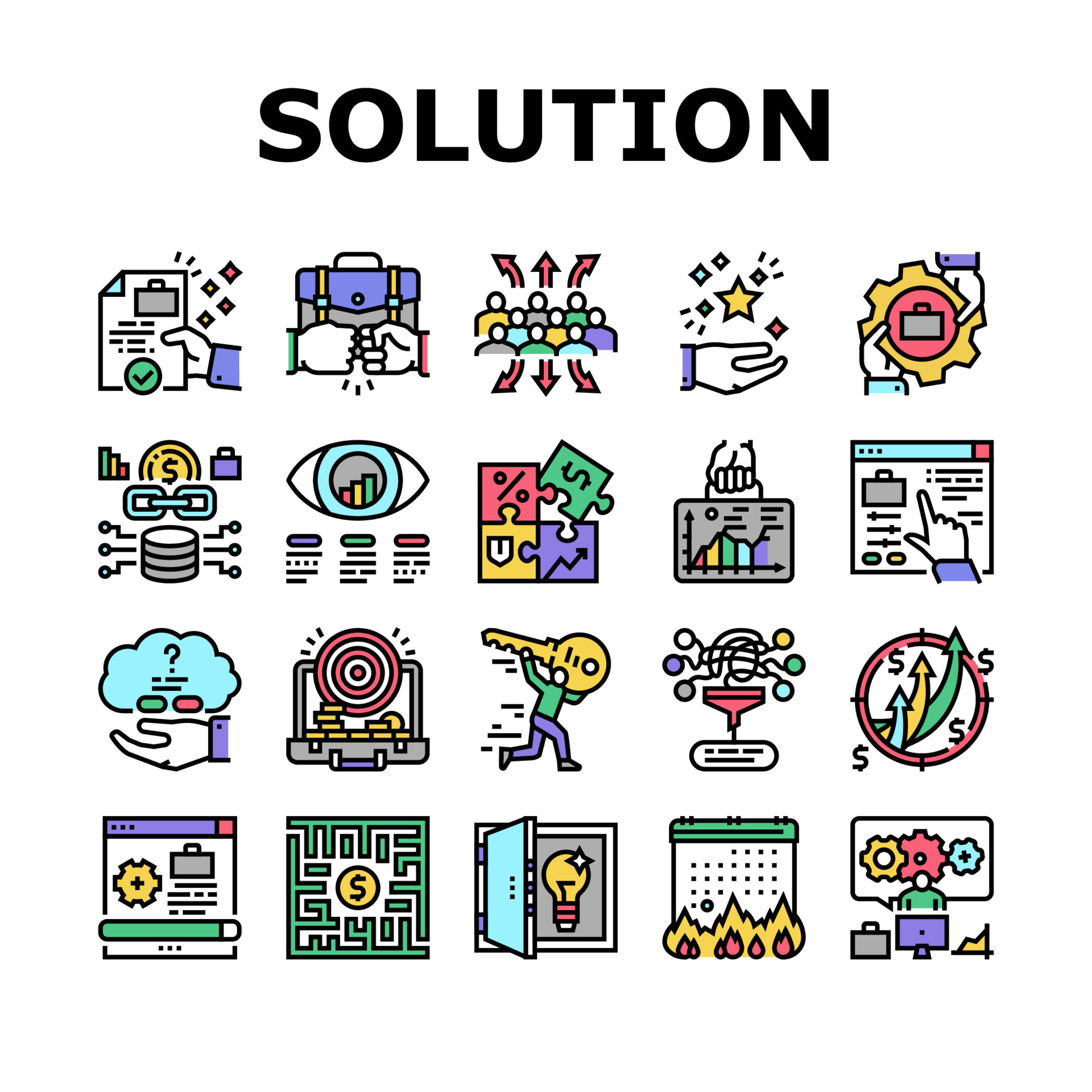 Solution Business Problem Task Icons Set Vector 10390818 Vector Art at ...