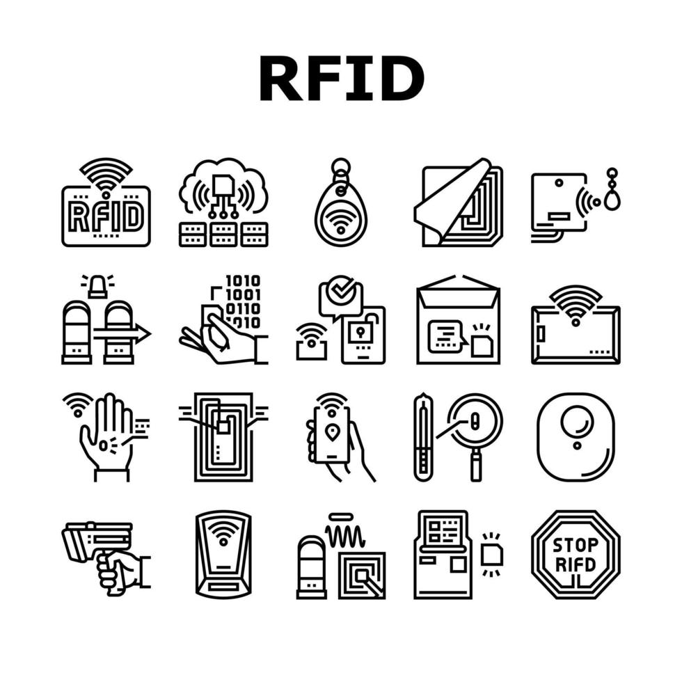 Rfid Chip Technology Collection Icons Set Vector