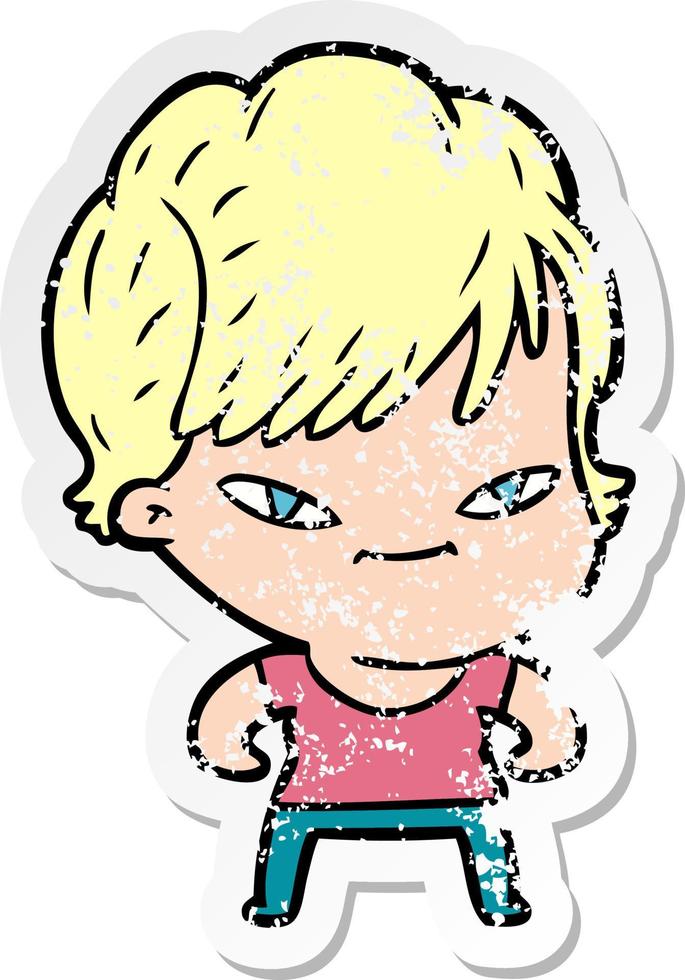 distressed sticker of a cartoon happy woman vector