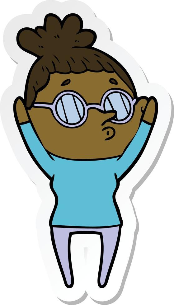 sticker of a cartoon woman wearing glasses vector