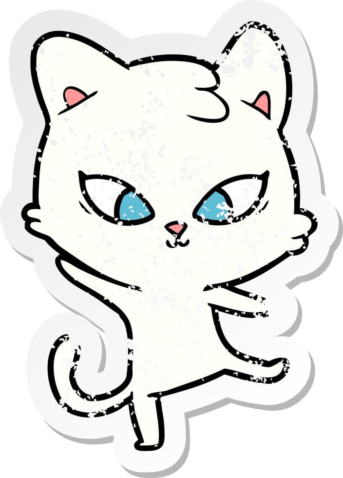 distressed sticker of a cute cartoon cat vector