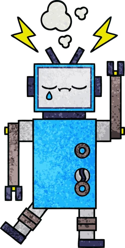 retro grunge texture cartoon robot vector