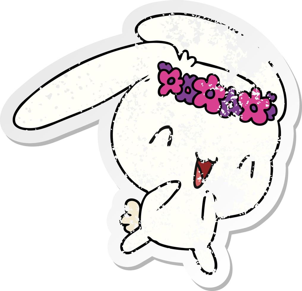distressed sticker cartoon kawaii cute furry bunny vector