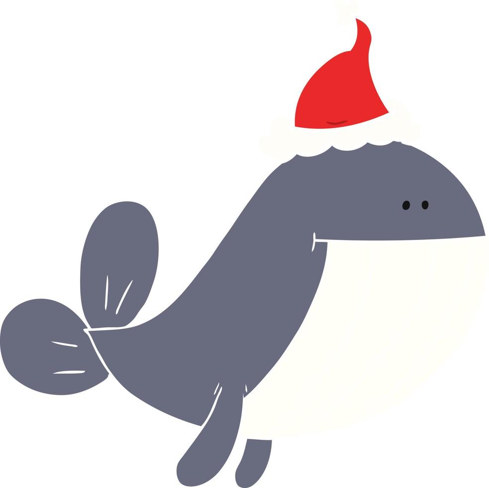 ilustración de color plano de una ballena con sombrero de santa vector