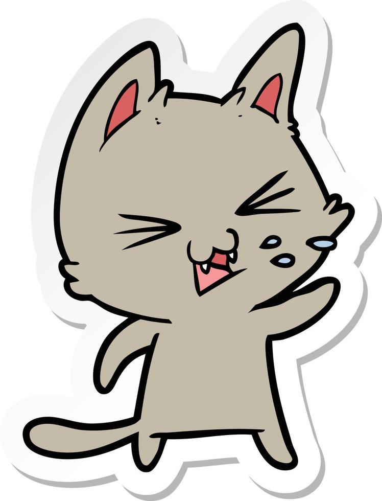 sticker of a cartoon cat hissing vector