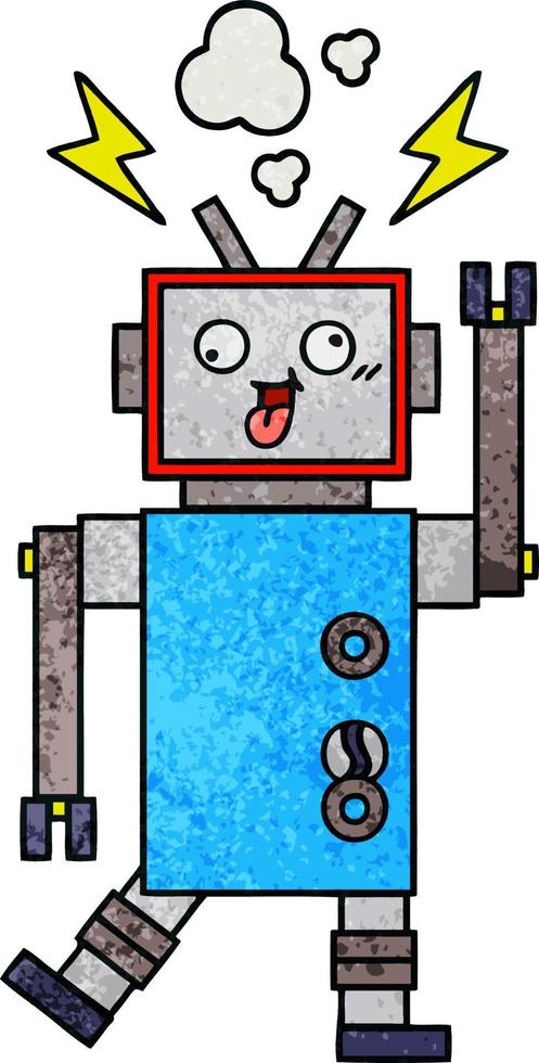 retro grunge textura dibujos animados loco roto robot vector