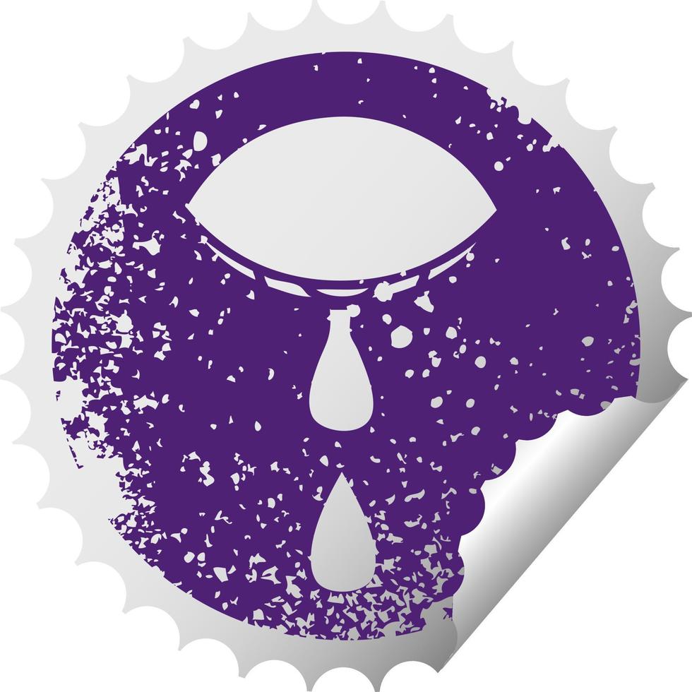 distressed circular peeling sticker symbol crying eye vector