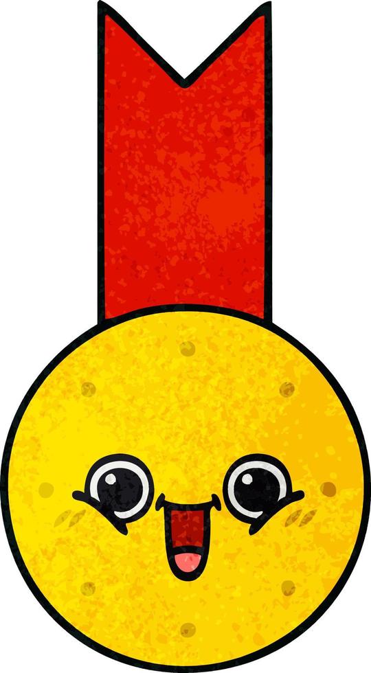 retro grunge texture cartoon gold medal vector