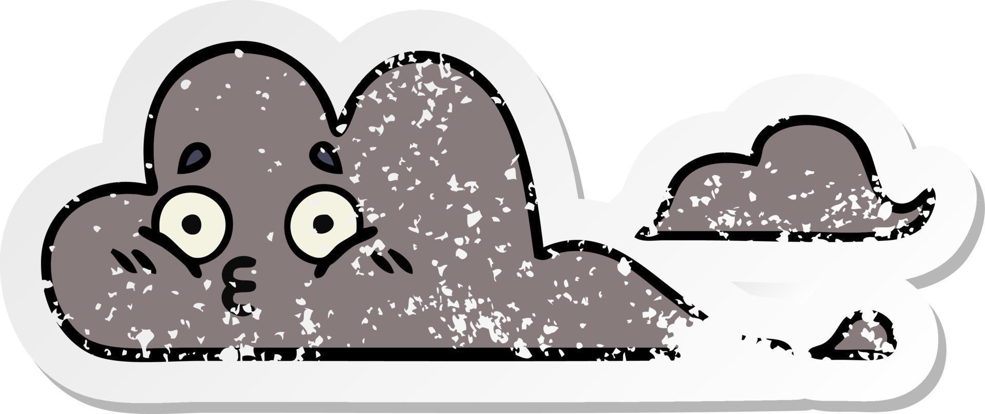 distressed sticker of a cute cartoon storm cloud vector