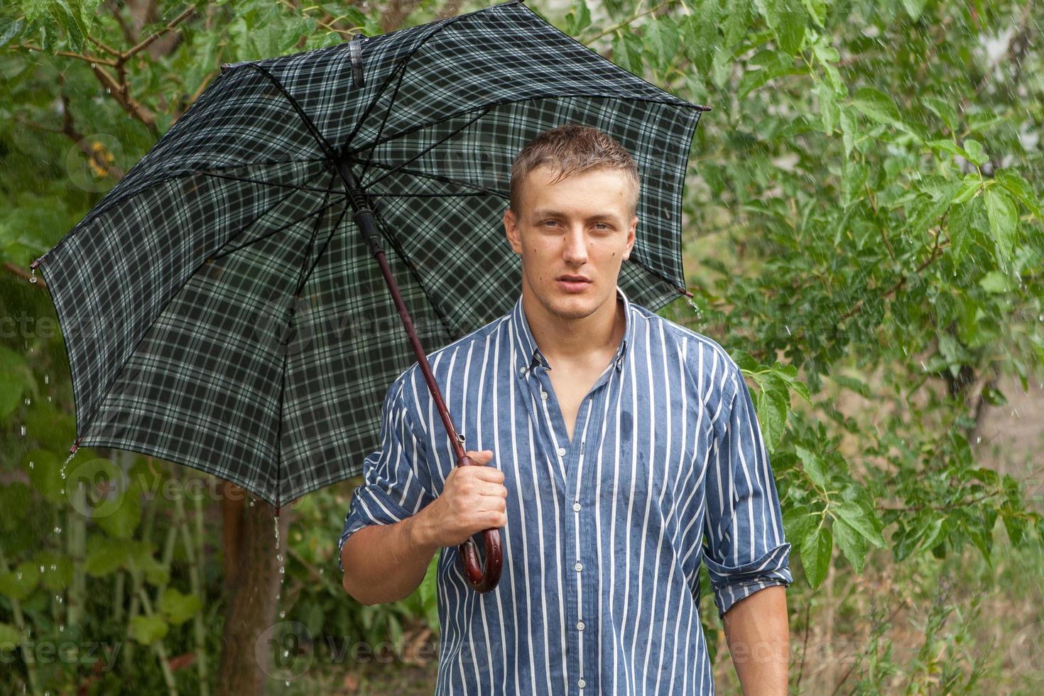 Man with umbrella in rain photo