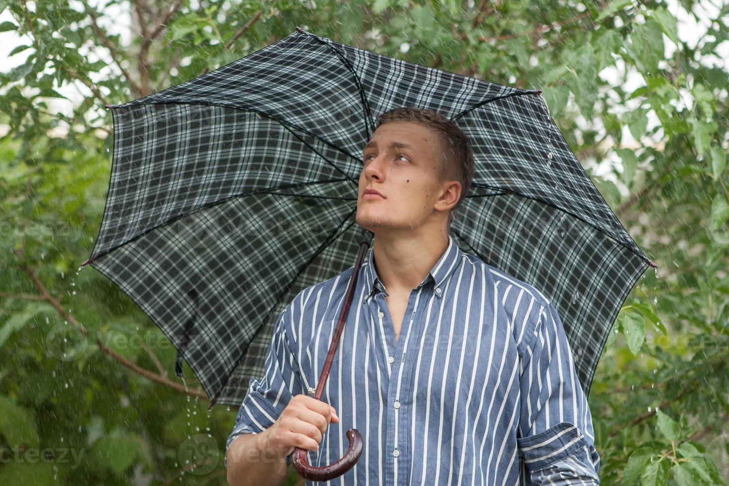 Man with umbrella in rain photo