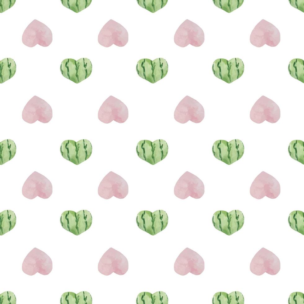 Watercolor seamless pattern with watermelon green and pink heart vector