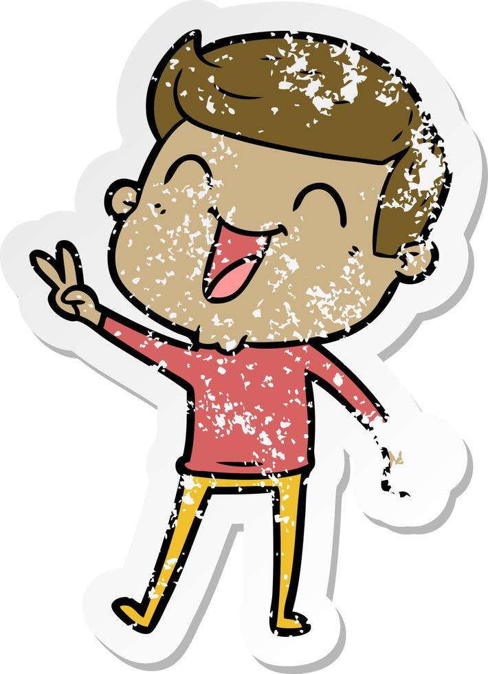 distressed sticker of a cartoon man laughing vector