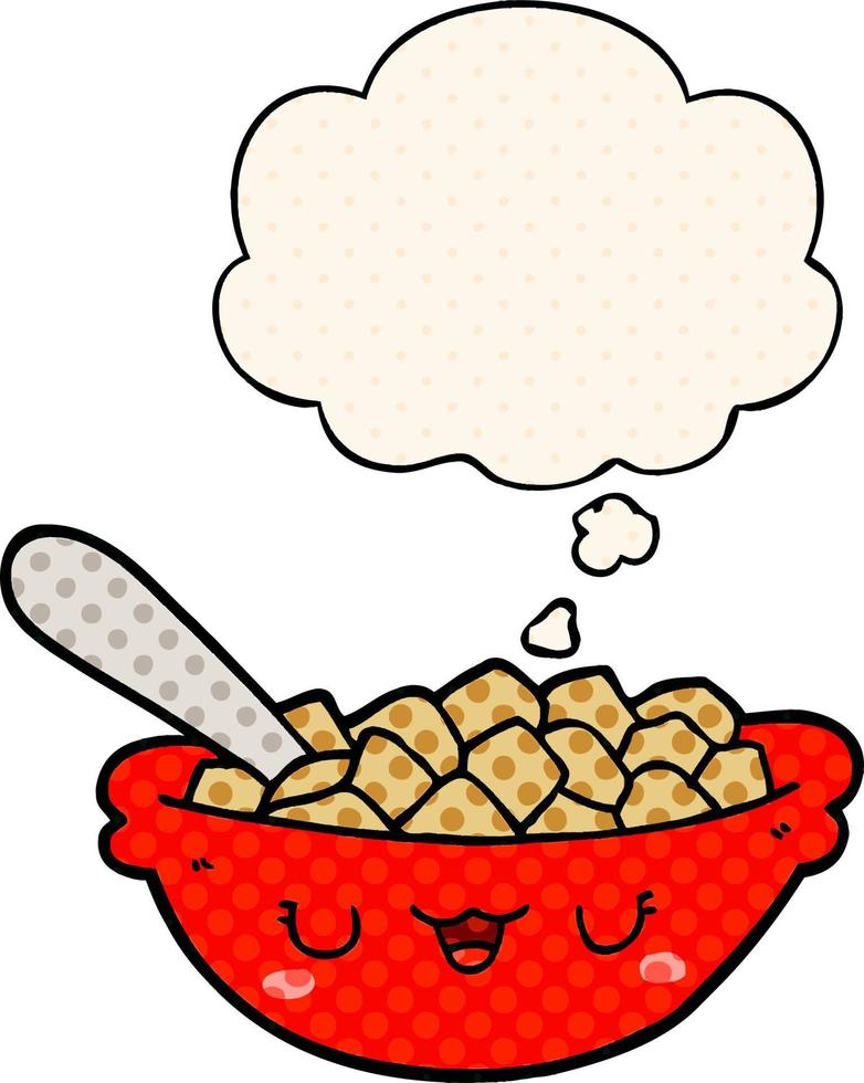 cute cartoon bowl of cereal and thought bubble in comic book style vector