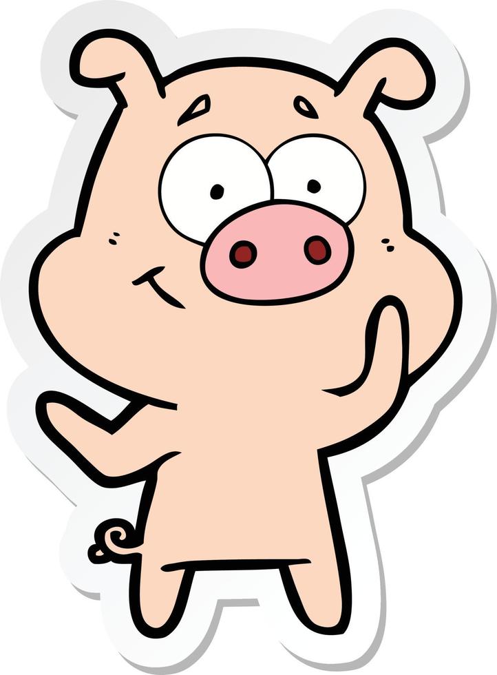 sticker of a happy cartoon pig vector