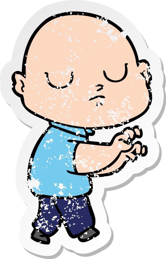distressed sticker of a cartoon bald man vector