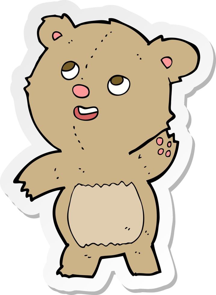 sticker of a cartoon cute waving teddy bear vector