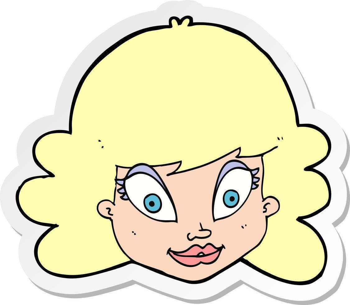 pegatina de un rostro femenino feliz de dibujos animados vector