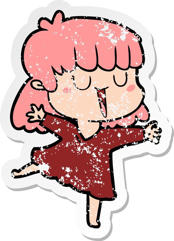 distressed sticker of a cartoon woman vector