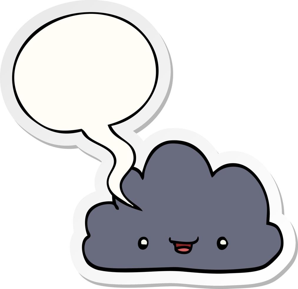 cartoon tiny happy cloud and speech bubble sticker vector
