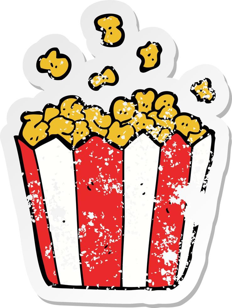 distressed sticker of a cartoon popcorn vector
