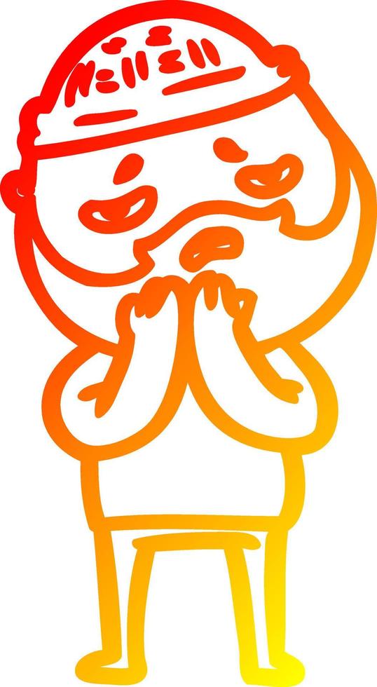 warm gradient line drawing cartoon worried man with beard vector