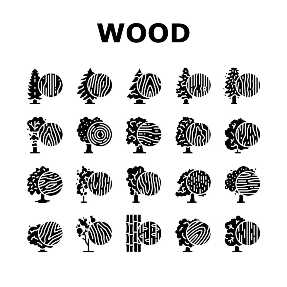 vector de conjunto de iconos de árboles naturales de crecimiento de la tierra de madera