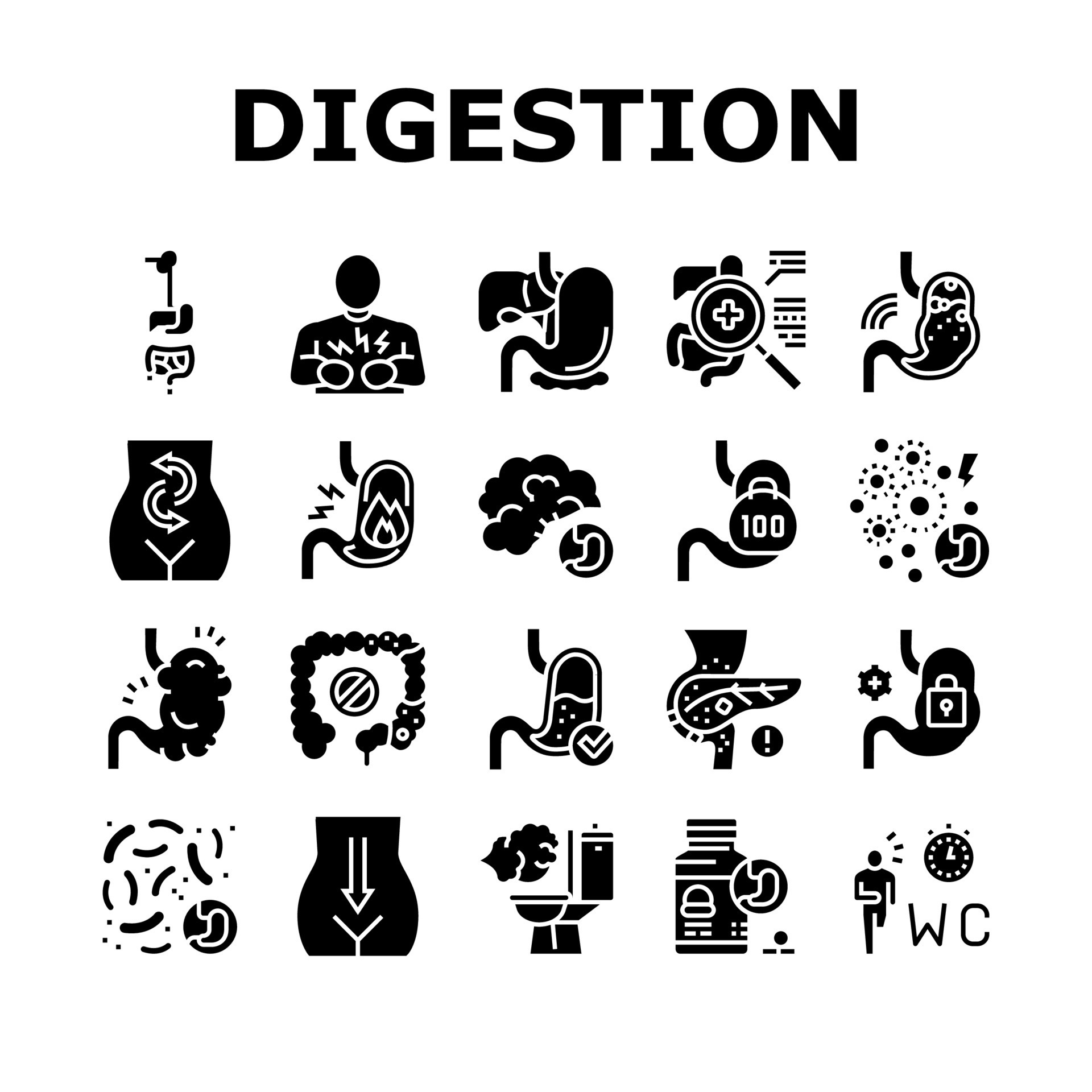 Digestion Disease And Treatment Icons Set Vector 10391456 Vector Art at