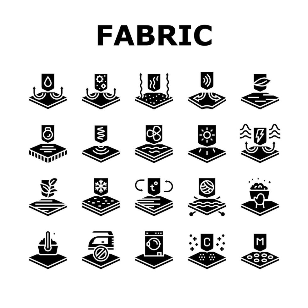 Fabrics Properties Collection Icons Set Vector