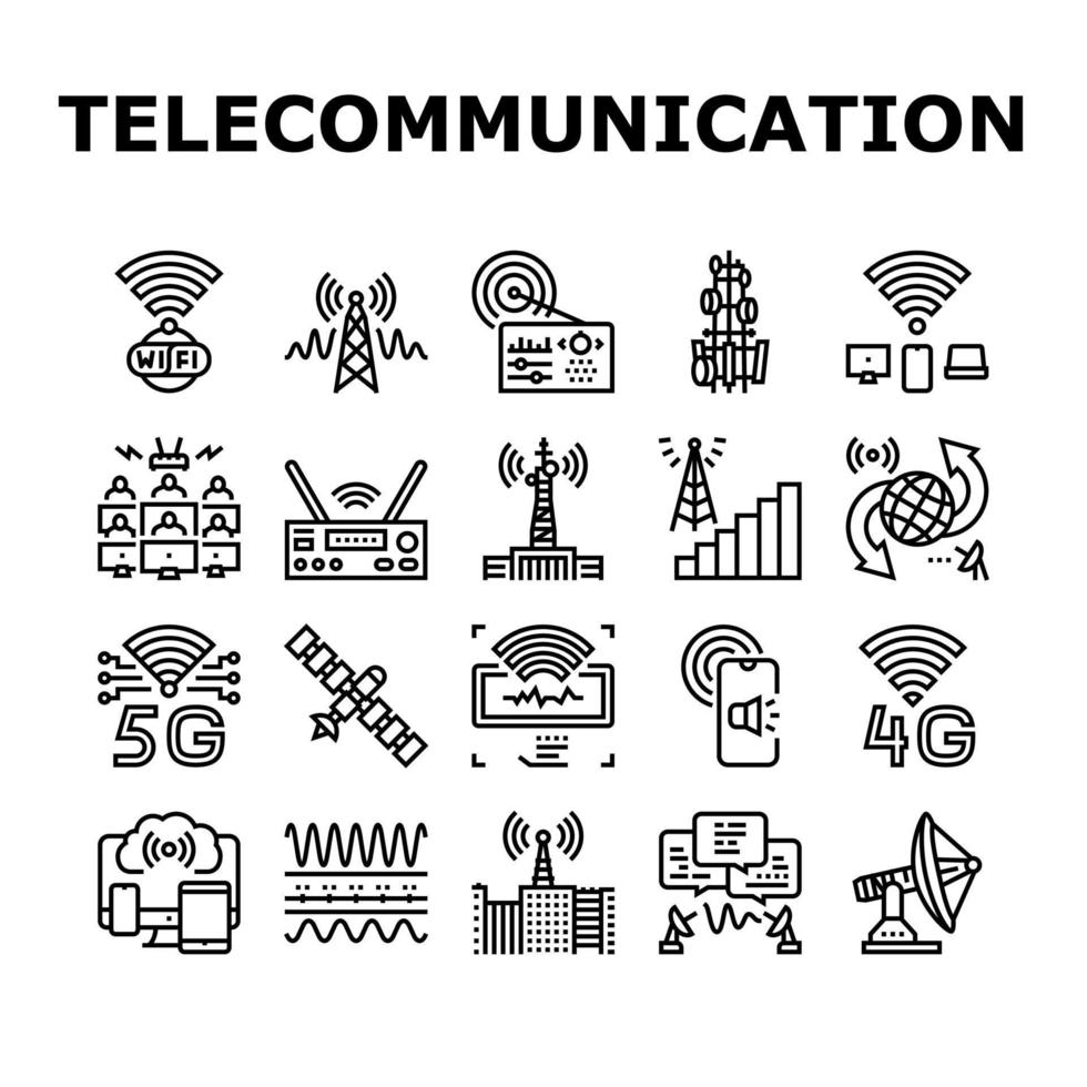 Telecommunication Technology Icons Set Vector