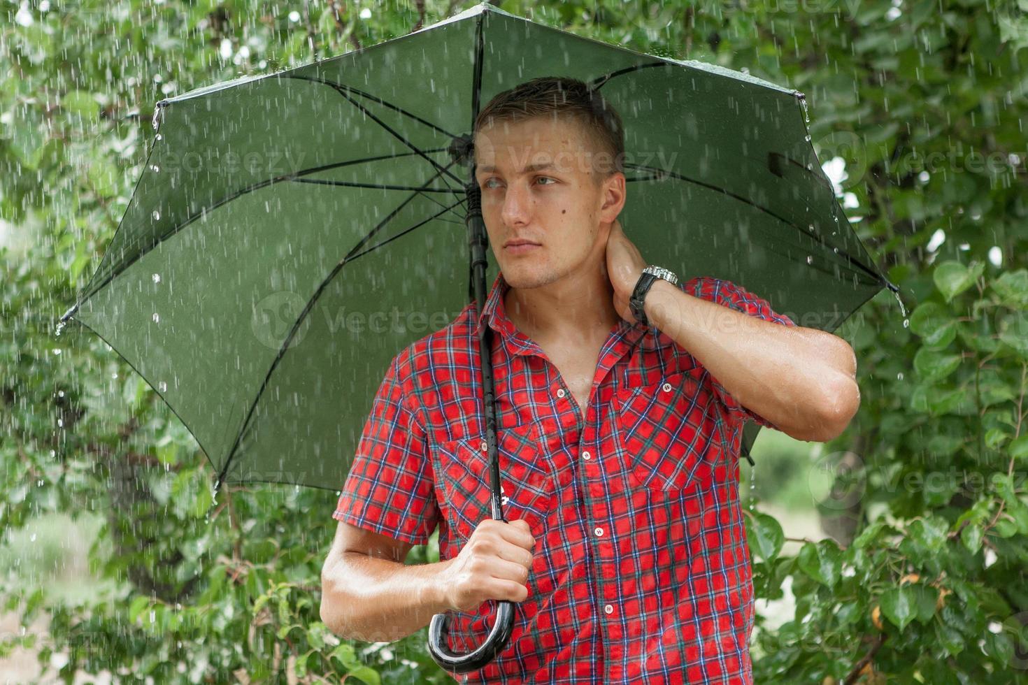 Man with umbrella in rain photo