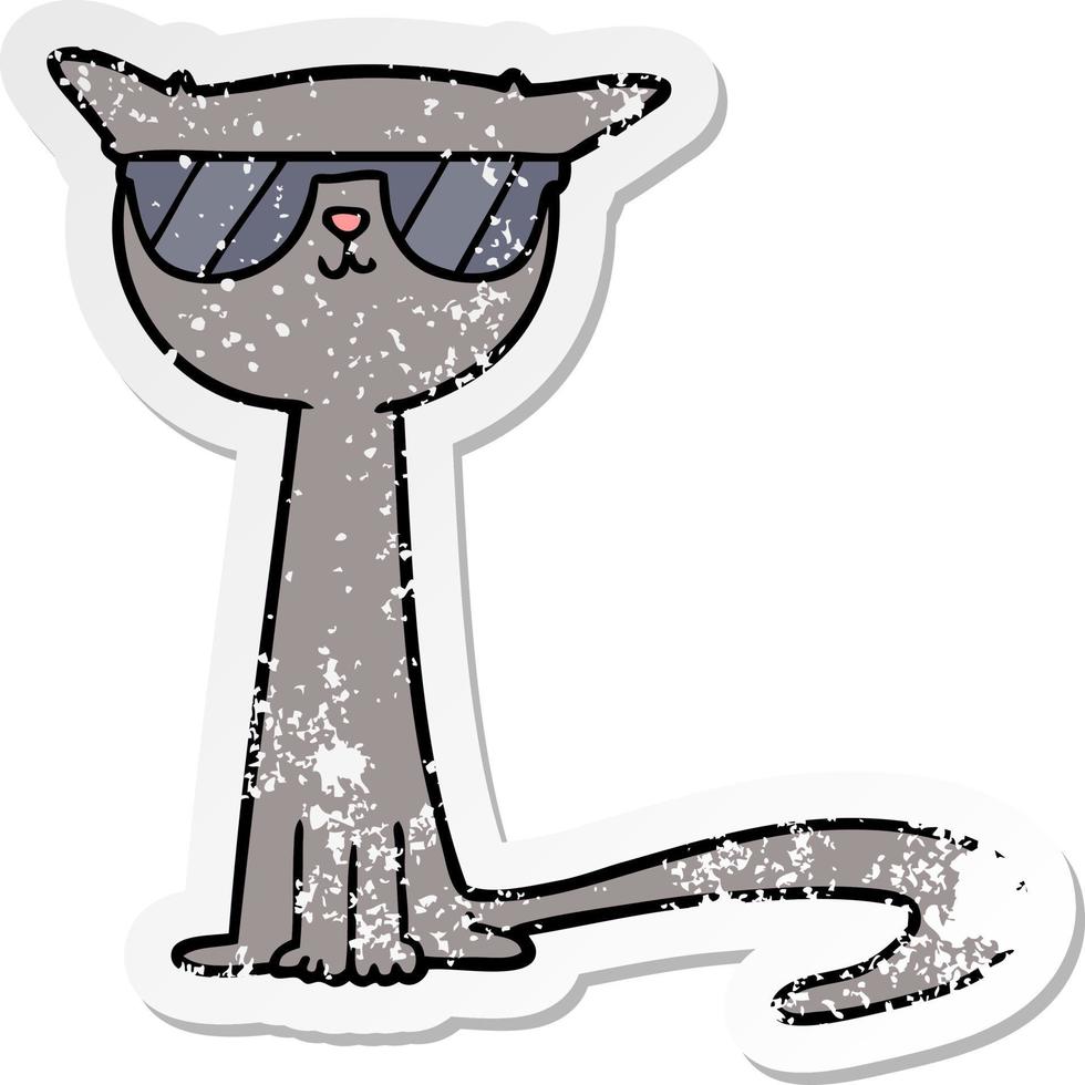 distressed sticker of a cartoon cool cat vector