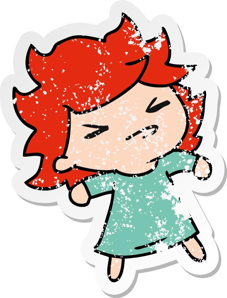 distressed sticker cartoon of a cute kawaii girl vector