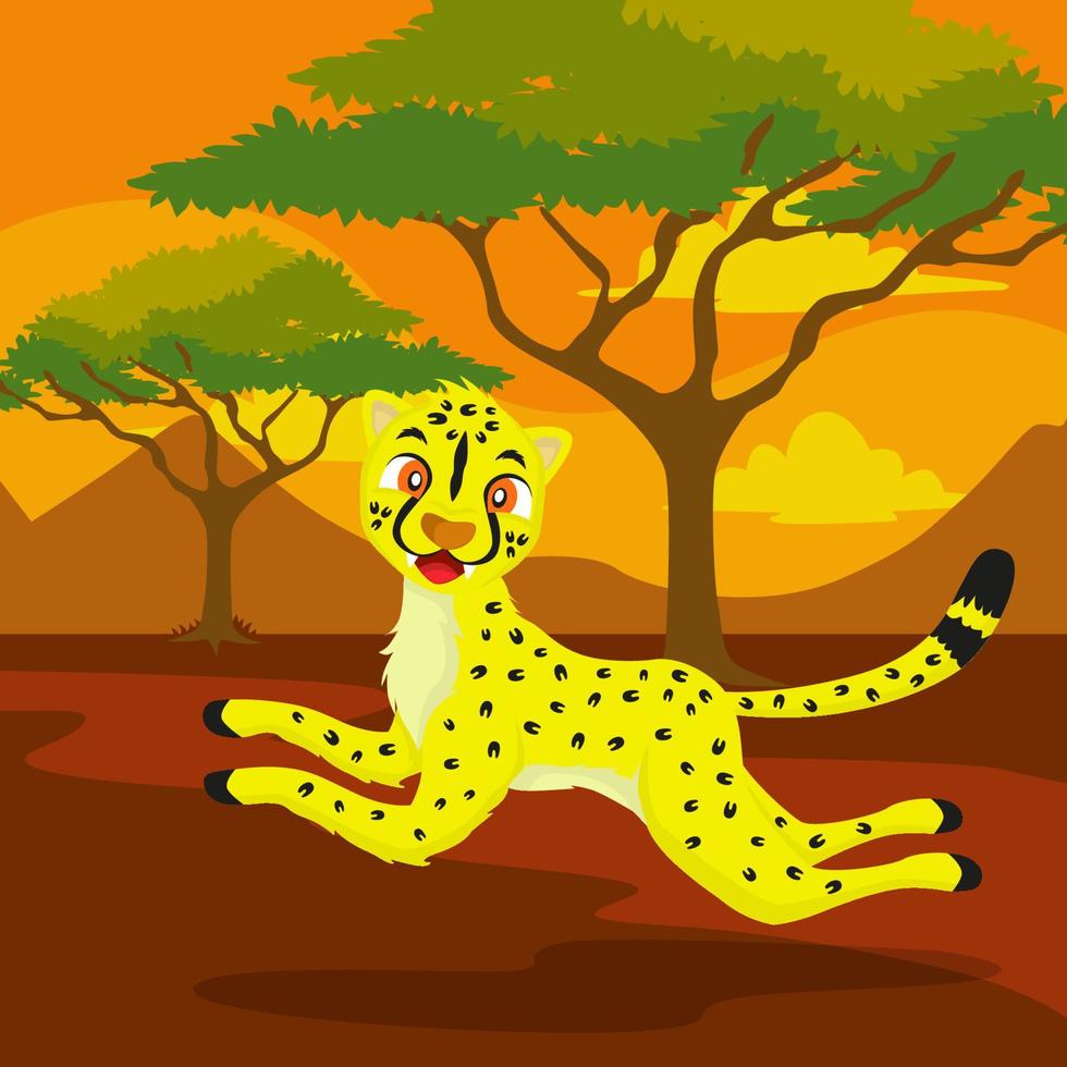 cheetah running on the African prairie, evening sky, vector, editable, eps 10, children's story illustrations, coloring books, posters, printing, websites and more vector