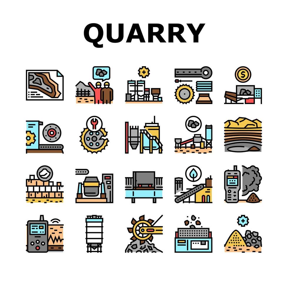 Quarry Mining Industrial Process Icons Set Vector