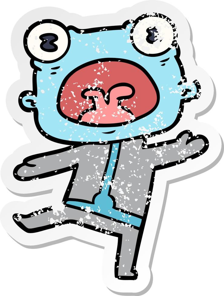 distressed sticker of a cartoon weird alien communicating vector