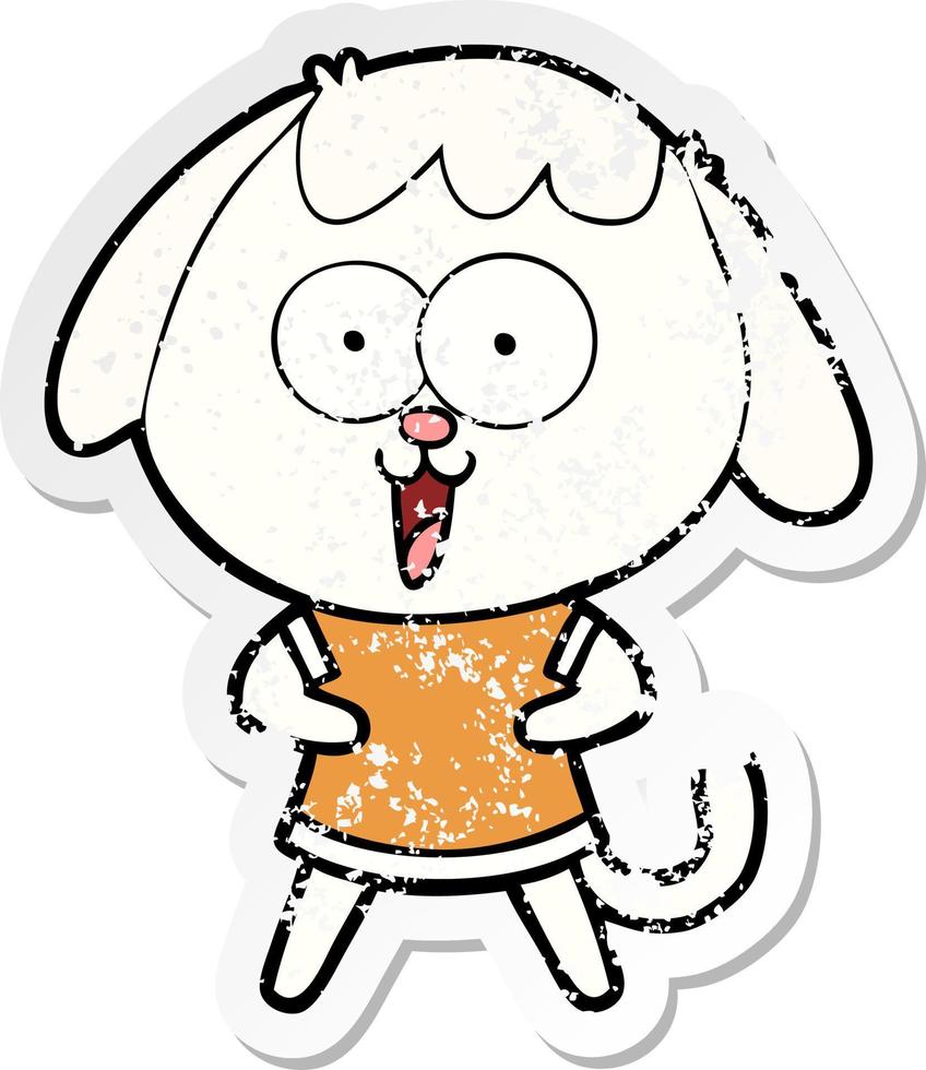 distressed sticker of a cute cartoon dog vector