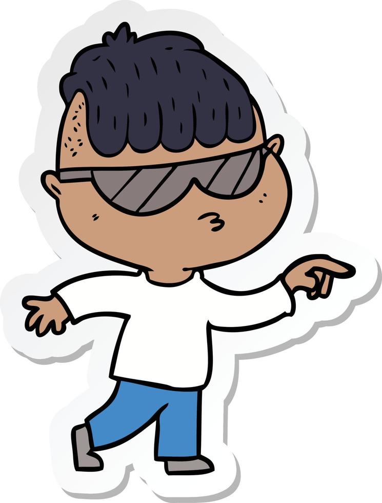 sticker of a cartoon boy wearing sunglasses pointing vector