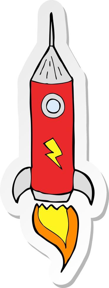 sticker of a cartoon space rocket vector
