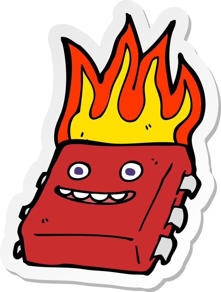 sticker of a cartoon red hot computer chip vector